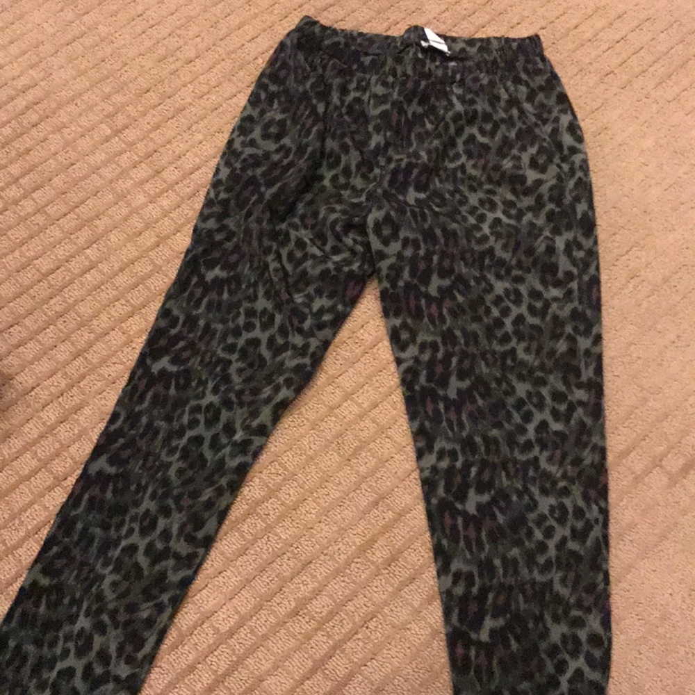 Green leopard print joggers